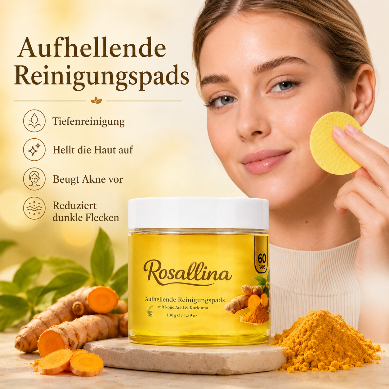 Rosallina Kojic Acid Exfoliating Pads – 60 Count